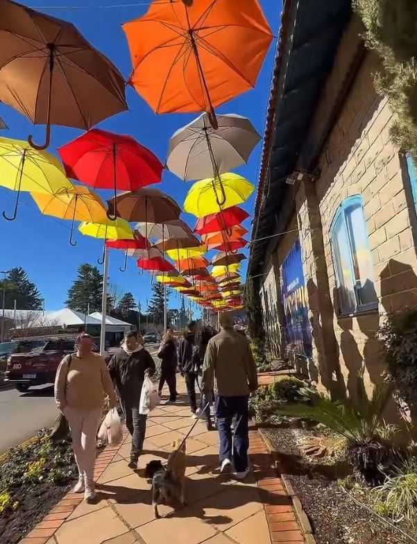 Decoração de guarda-chuvas coloridos na Temporada de Inverno em Canela Crédito - Instagram Canela RS