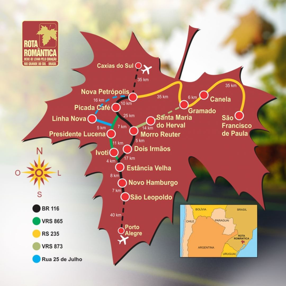 Mapa de cidades da Rota Romântica - Foto: Instagram Rota Romântica