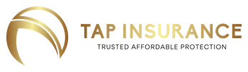 Gold logo for TAP Insurance with a circular design and the words "TAP INSURANCE. Trusted Affordable Protection."