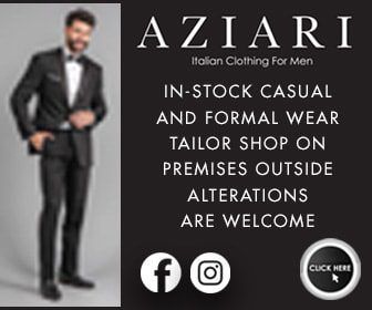 CNEWS TV Advertisement for Aziari Italian clothing for men. Man in a suit. Offers casual/formal wear, tailor shop on premises, and alterations.