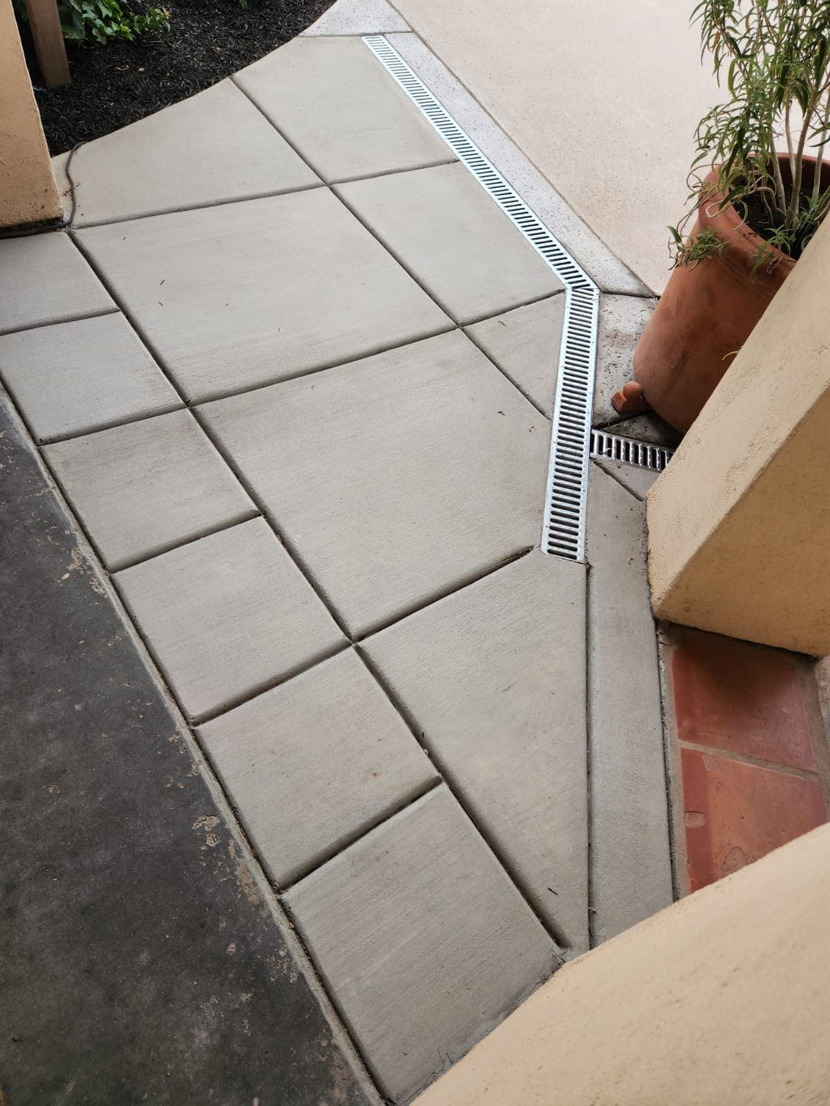 Stamped concrete recently installed in Stockton landscape.
