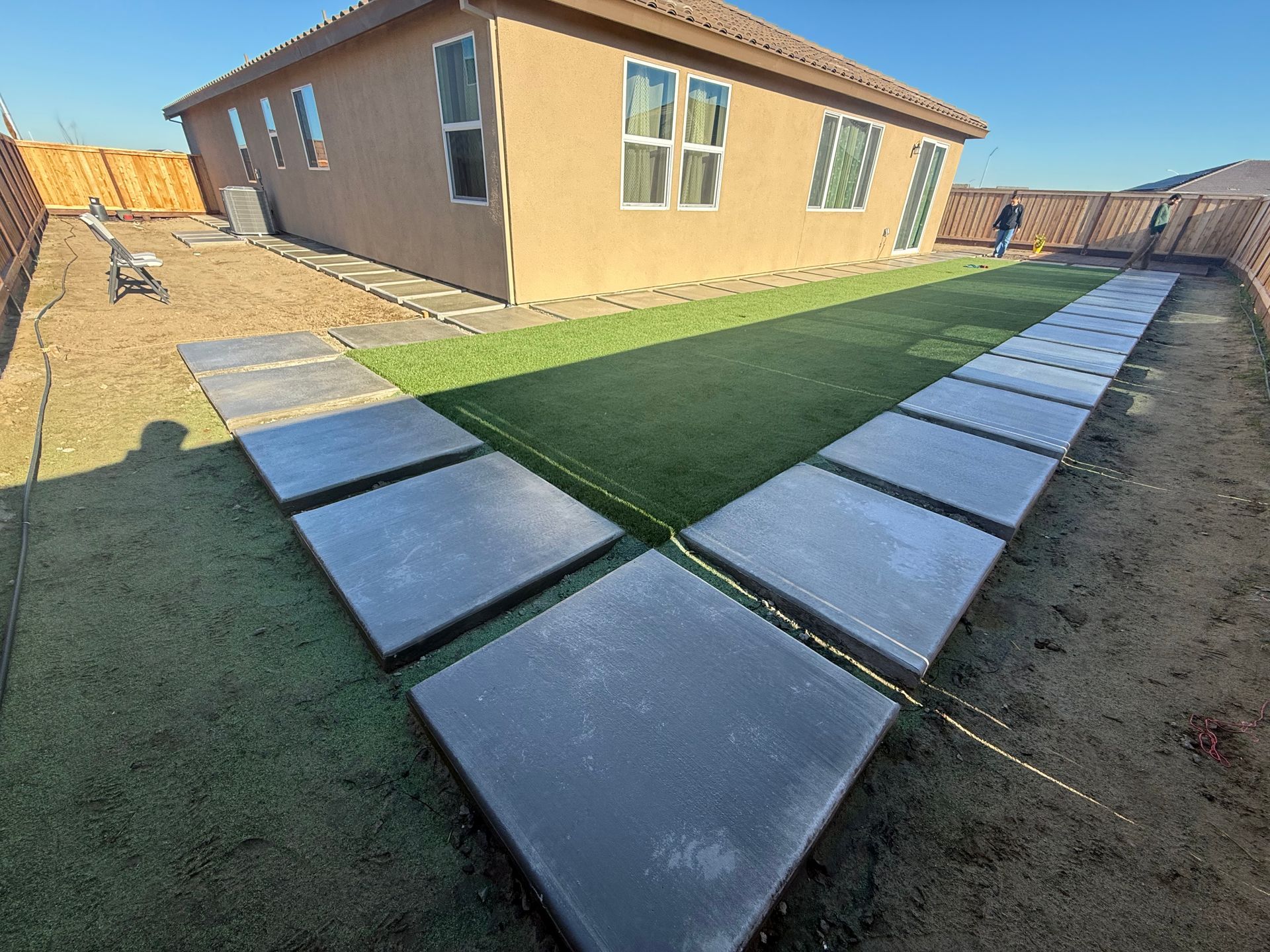 Grading and sod installation on a residential patio project in Lathrop, CA