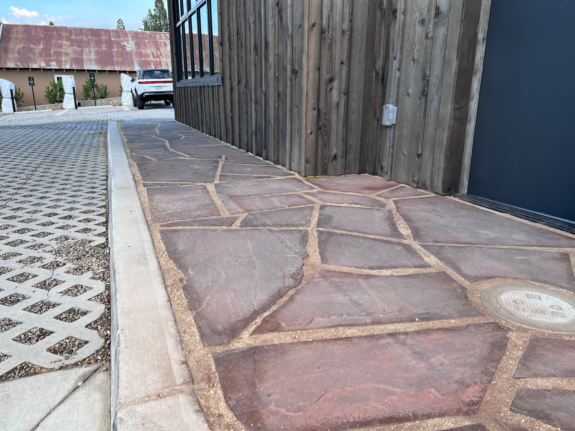 Stamped concrete on a commercial walkway in Lathrop, CA