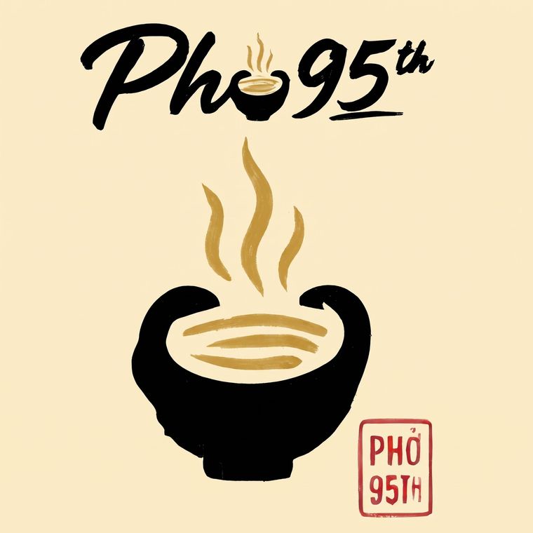 Pho 95th logo with steaming bowl icon on a beige background