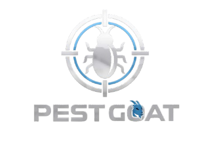 A logo for a company called pest goat with a bug in a target.