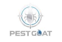 A logo for a company called pest goat with a bug in a target.