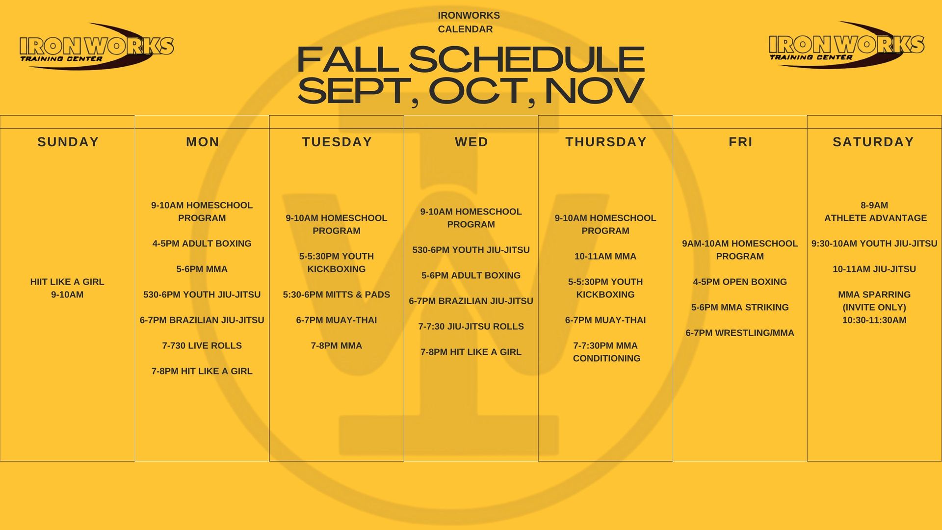 Fall Schedule 2026 - Holmen, WI - Iron Works Training Center