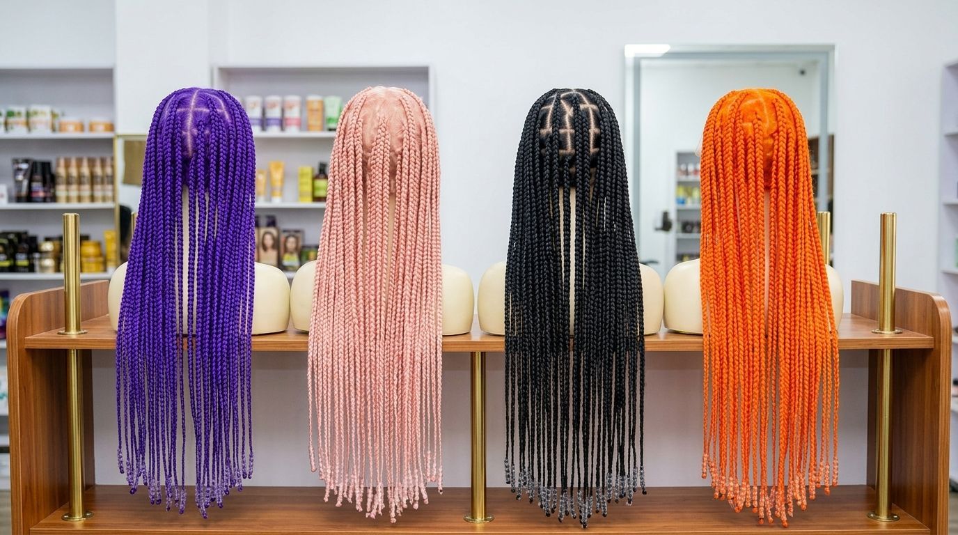 Hands braiding black hair with a comb and scissors in a salon.