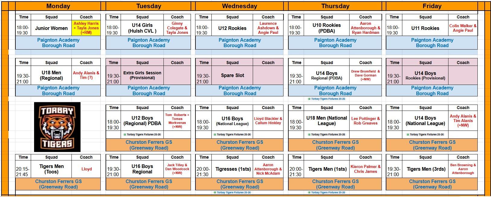 Our Training Calendar 