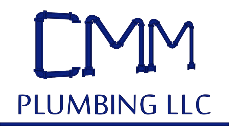 a blue and white logo for cmm plumbing llc