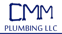 a blue and white logo for cmm plumbing llc