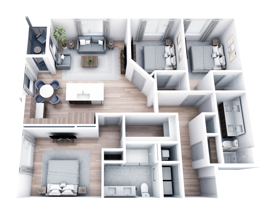 An aerial view of a floor plan of a house.