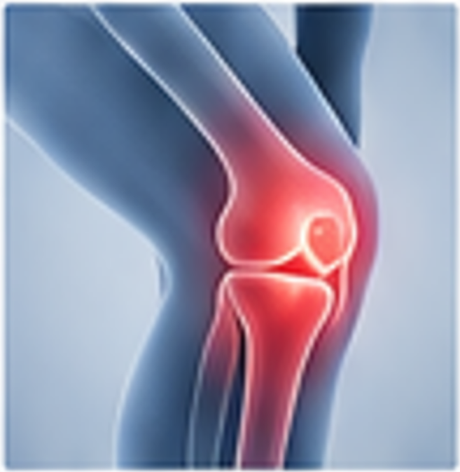 Illustration of a knee joint glowing red, highlighting pain or inflammation.