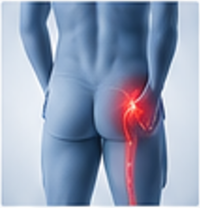 Rear view of a person with glowing red hip and leg pain illustration