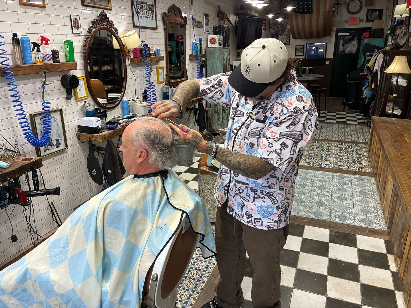 Traditional barbering service and men's haircut performed at Swagger & Blade in Monmouth County, New Jersey.