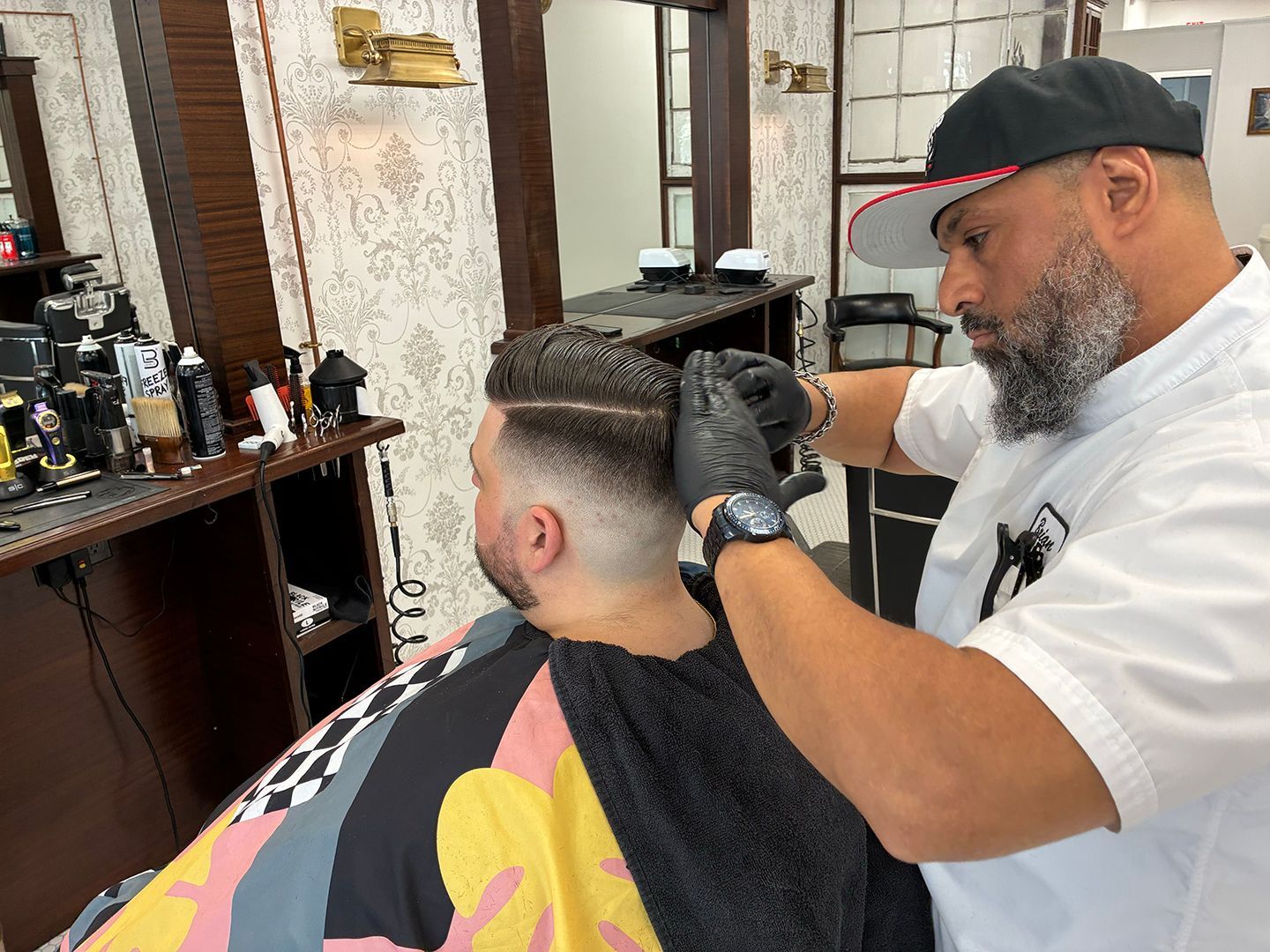 Skin fade haircut in progress at Swagger & Blade barbershop serving Monmouth County, NJ.
