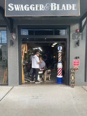 Exterior entrance of Swagger & Blade barbershop serving clients throughout Monmouth County, New Jersey.