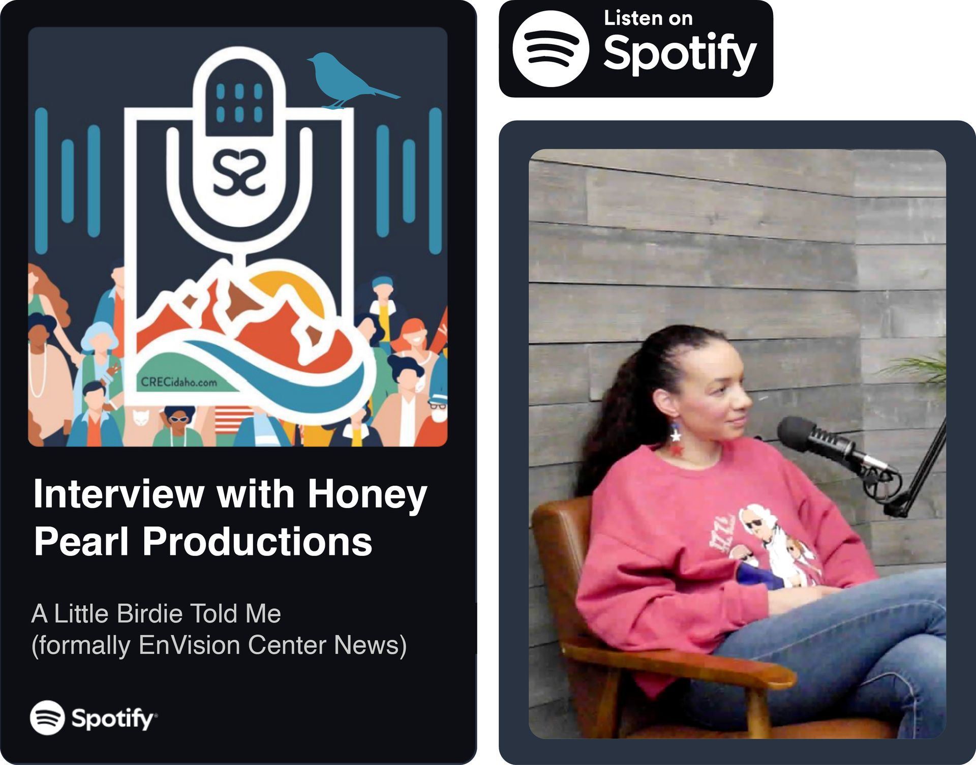 Spotify episode of A Little Birdie Told Me with Connie from Honey Pearl Productions