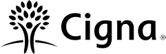 A black and white logo for cigna with a tree in the middle.
