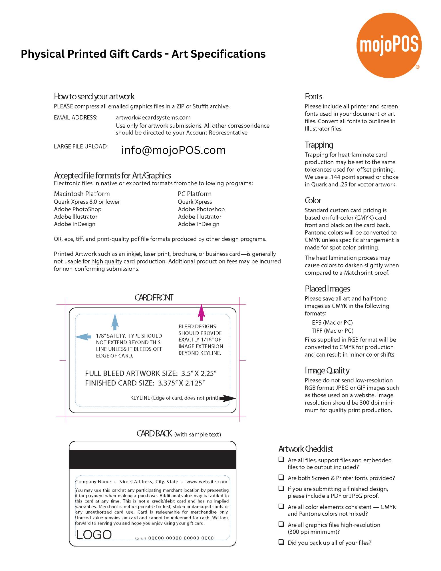 Gift Card Design Specifications mojoPOS