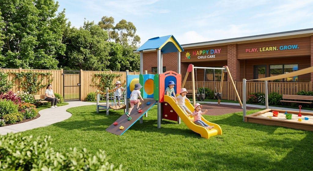 Safe outdoor daycare playground for physical development and motor skill growth.