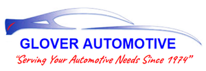 Logo for Glover Automotive text with a gear icon, red and navy colors.