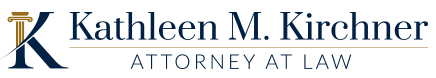 Kathleen M. Kirchner Attorney at Law logo in blue and gold with stylized K