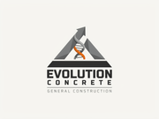 Evolution Concrete logo with gray triangle, orange DNA helix, and “General Construction” text