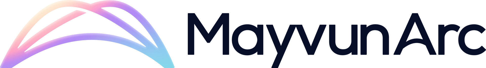 MayvunArc logo with multicolor arc lines and dark blue text on a white background