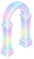 Pastel iridescent archway with two square columns, glowing in soft rainbow hues