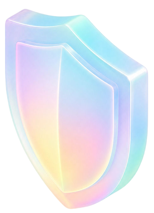 Pastel iridescent shield icon on a white background