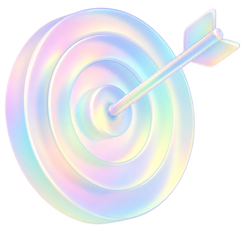 Iridescent pastel target with an arrow lodged in the center