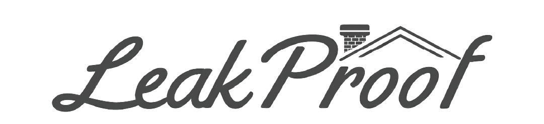 LeakProof logo with stylized black text and a simple roof line above the word.