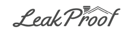 LeakProof logo with stylized black text and a simple roof line above the word.