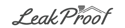 LeakProof logo with stylized black text and a simple roof line above the word.