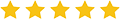 Five gold stars in a row on a light blue background