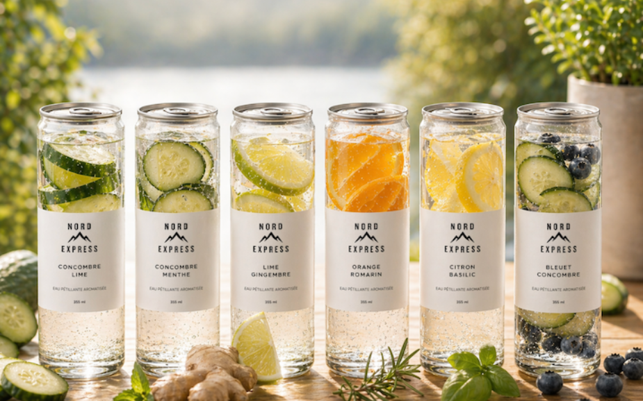 Eaux Pétillantes Aromatisées Nord Express — quatre saveurs inspirées des Laurentides