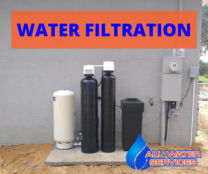 A sign that says water filtration on it