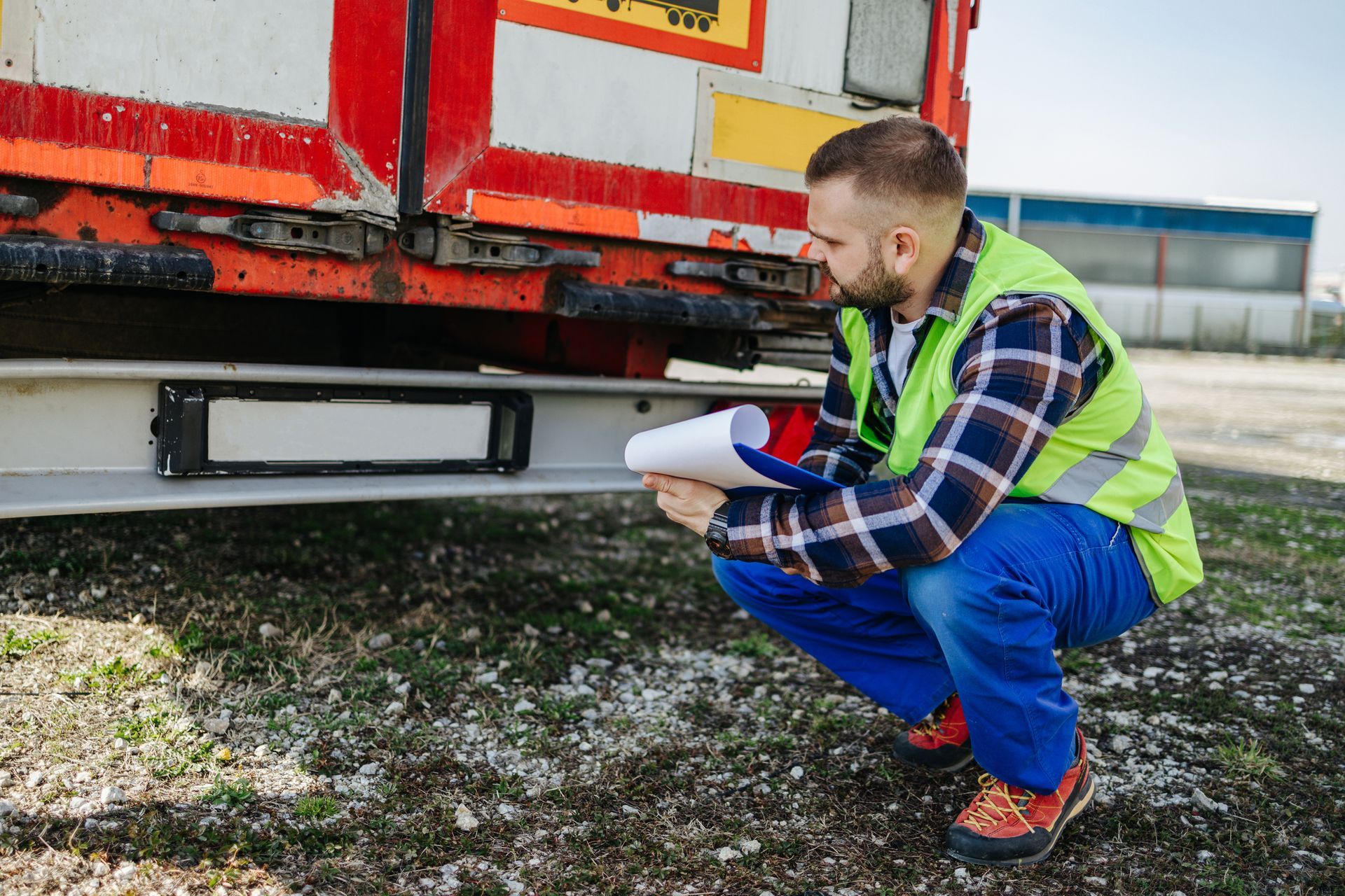 a man doing a truck inspection 