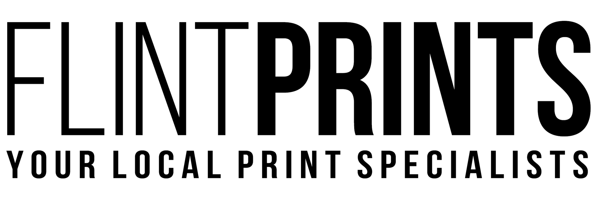 Flint Prints logo with bold black text and tagline “Your Local Print Specialists” on a white background
