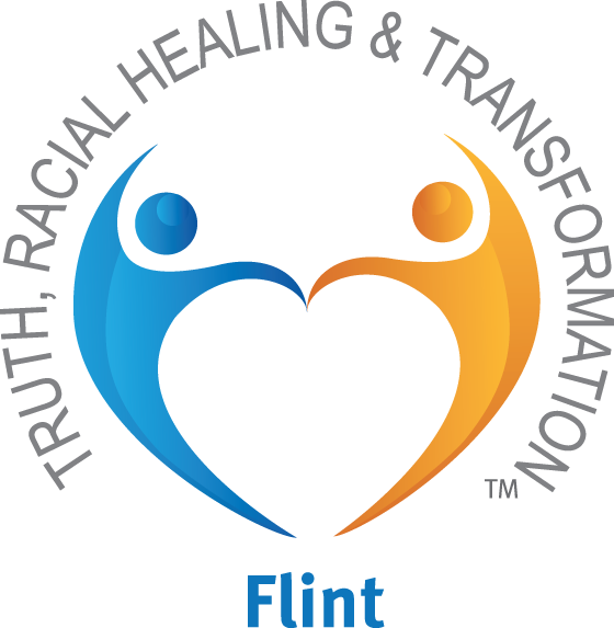 Flint logo with blue and orange abstract figures forming a heart, surrounded by “Truth, Racial Healing & Transformation” text
