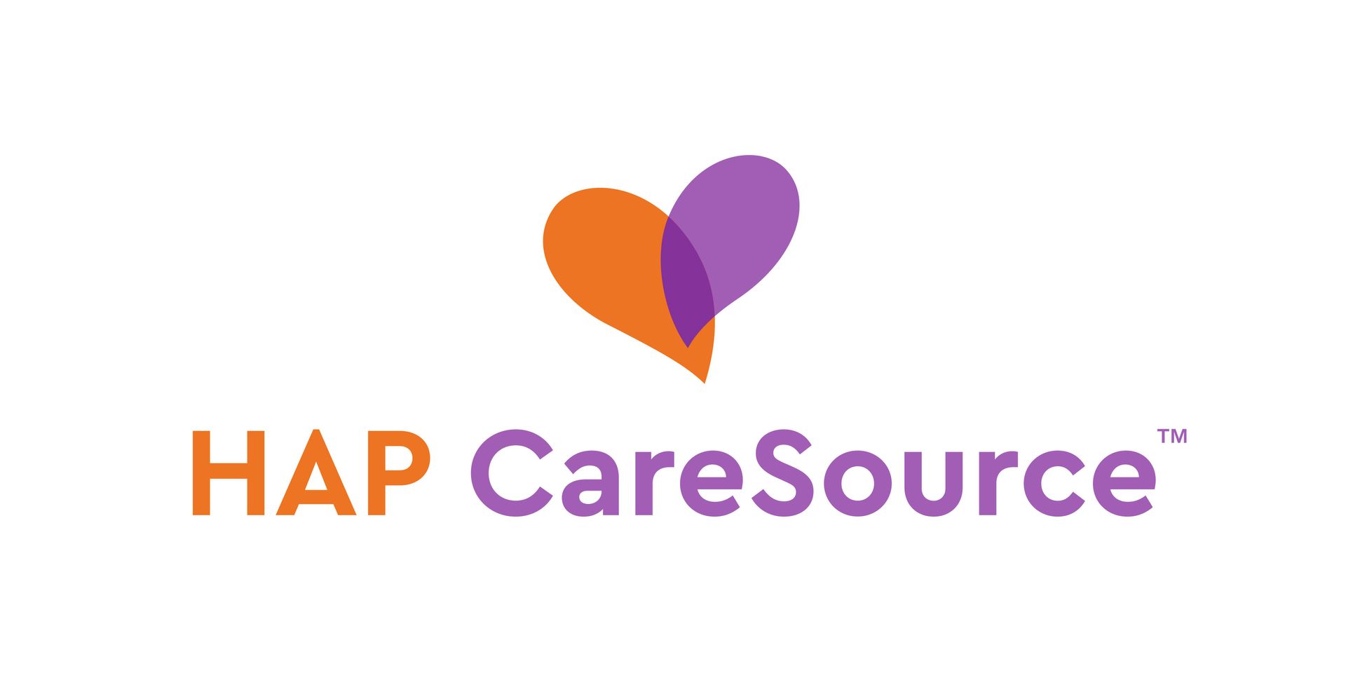 HAP CareSource logo with orange and purple heart icon and text