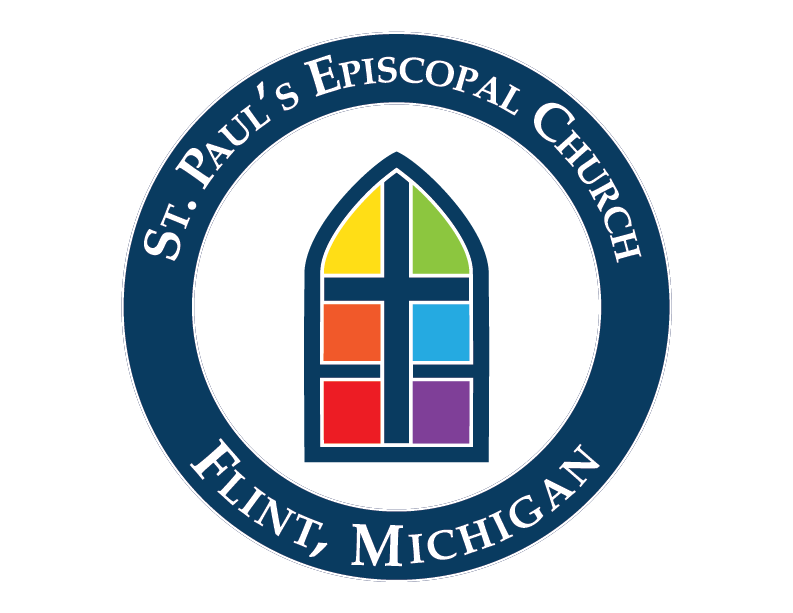 St. Paul’s Episcopal Church logo in Flint, Michigan, with a colorful stained-glass window design.