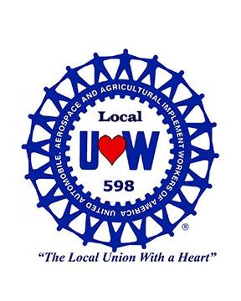 Local UFW 598 logo with blue gear, red heart, and “The Local Union With a Heart” tagline