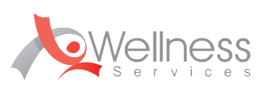 Wellness Services logo with gray and red abstract figure and text