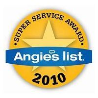 Angie’s List Super Service Award 2010 gold badge with blue banner and star