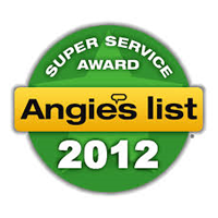 Angie's List 2012 Super Service Award badge, green circle with yellow banner