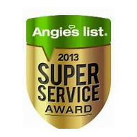 Angie’s List 2013 Super Service Award badge in green, gold, and black