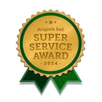 Angie’s List Super Service Award 2014 gold and green ribbon badge