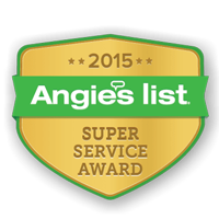 2015 Angie’s List Super Service Award badge in green, gold, and tan